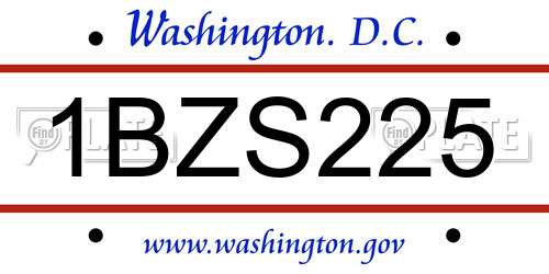 1BZS225 District Of Columbia License Plate