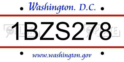 1BZS278 District Of Columbia License Plate