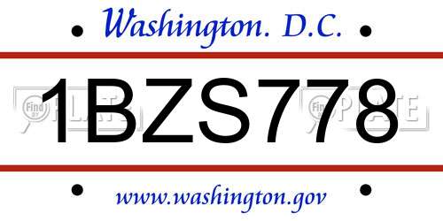 1BZS778 District Of Columbia License Plate