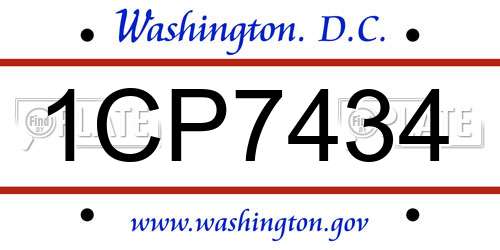 1CP7434 District Of Columbia License Plate