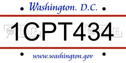 1CPT434 District Of Columbia License Plate