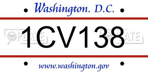 1CV138 District Of Columbia License Plate