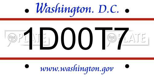 1D00T7 District Of Columbia License Plate
