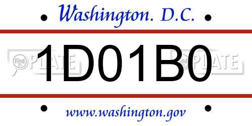 1D01B0 District Of Columbia License Plate