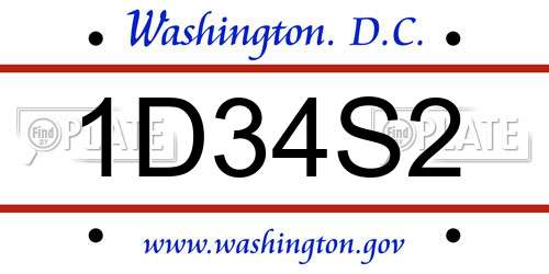 1D34S2 District Of Columbia License Plate
