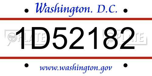 1D52182 District Of Columbia License Plate