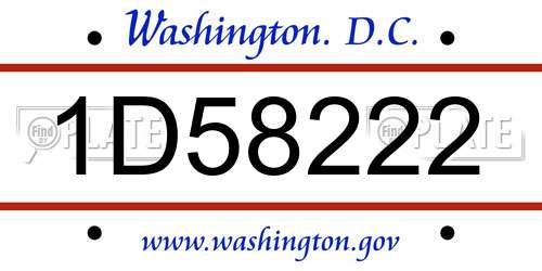 1D58222 District Of Columbia License Plate