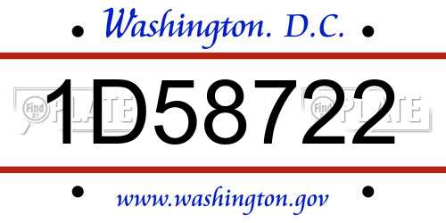 1D58722 District Of Columbia License Plate