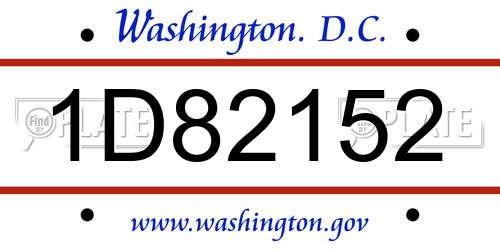 1D82152 District Of Columbia License Plate