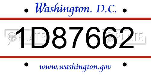 1D87662 District Of Columbia License Plate