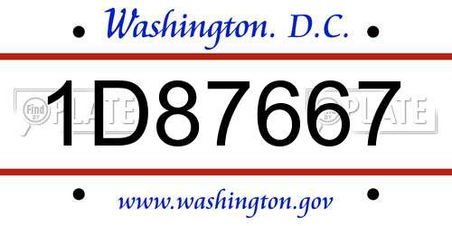 1D87667 District Of Columbia License Plate