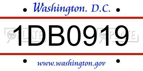 1DB0919 District Of Columbia License Plate