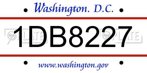 1DB8227 District Of Columbia License Plate
