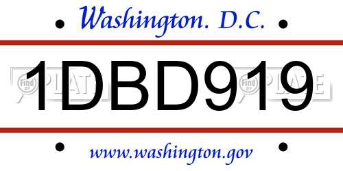 1DBD919 District Of Columbia License Plate
