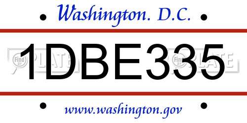 1DBE335 District Of Columbia License Plate