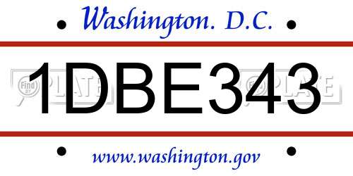 1DBE343 District Of Columbia License Plate
