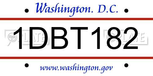 1DBT182 District Of Columbia License Plate