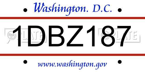 1DBZ187 District Of Columbia License Plate