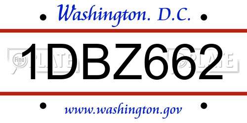 1DBZ662 District Of Columbia License Plate