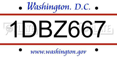 1DBZ667 District Of Columbia License Plate