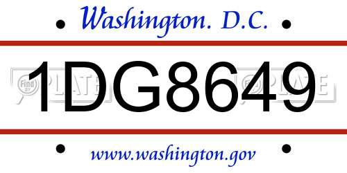1DG8649 District Of Columbia License Plate