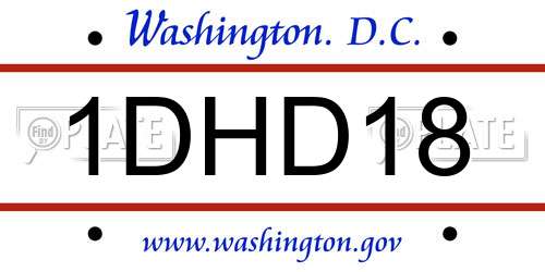 1DHD18 District Of Columbia License Plate