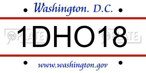 1DHO18 District Of Columbia License Plate