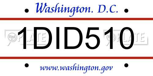 1DID510 District Of Columbia License Plate