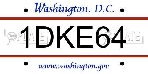 1DKE64 District Of Columbia License Plate