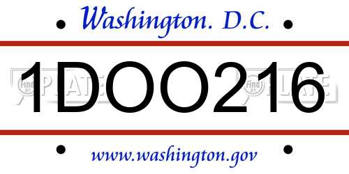 1DOO216 District Of Columbia License Plate