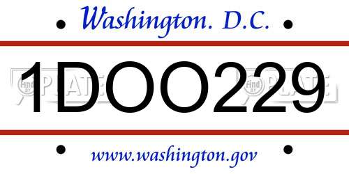 1DOO229 District Of Columbia License Plate
