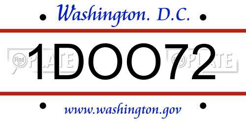 1DOO72 District Of Columbia License Plate
