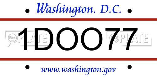 1DOO77 District Of Columbia License Plate
