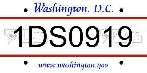 1DS0919 District Of Columbia License Plate