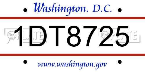 1DT8725 District Of Columbia License Plate
