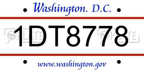 1DT8778 District Of Columbia License Plate