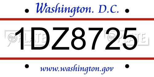 1DZ8725 District Of Columbia License Plate