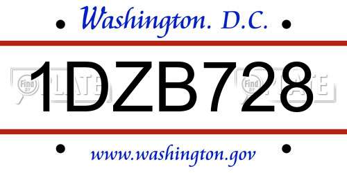 1DZB728 District Of Columbia License Plate