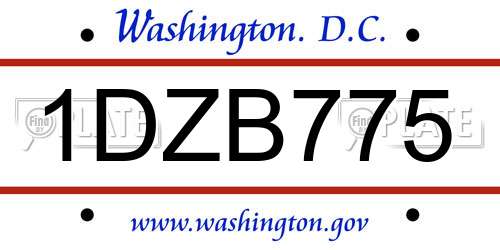 1DZB775 District Of Columbia License Plate