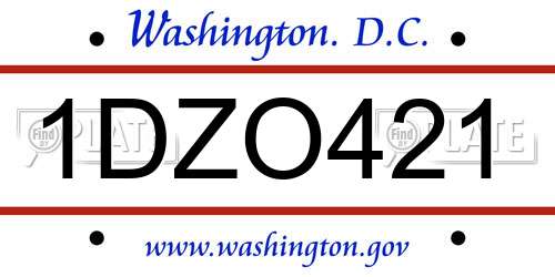 1DZO421 District Of Columbia License Plate