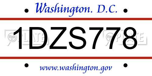 1DZS778 District Of Columbia License Plate
