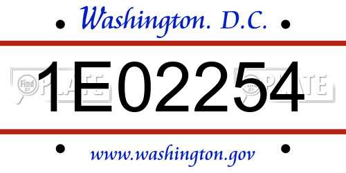 1E02254 District Of Columbia License Plate