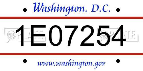 1E07254 District Of Columbia License Plate