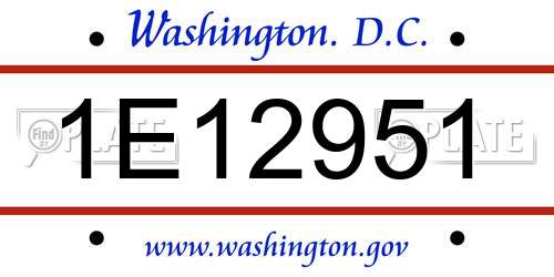1E12951 District Of Columbia License Plate