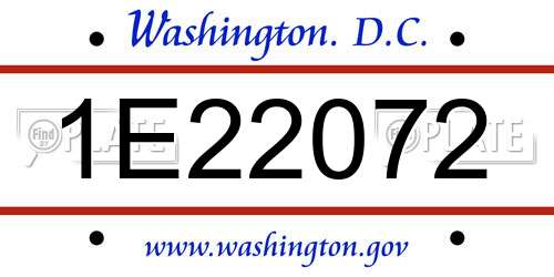 1E22072 District Of Columbia License Plate
