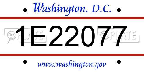 1E22077 District Of Columbia License Plate