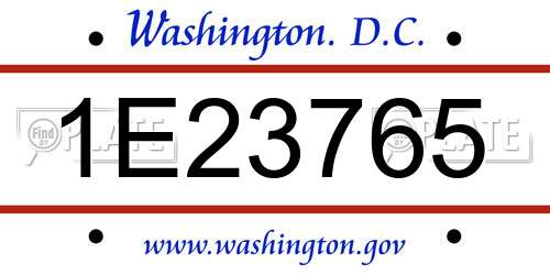 1E23765 District Of Columbia License Plate