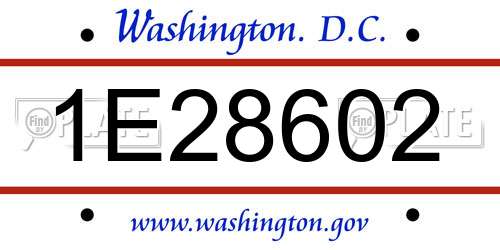 1E28602 District Of Columbia License Plate