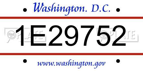 1E29752 District Of Columbia License Plate
