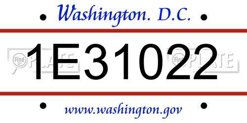 1E31022 District Of Columbia License Plate